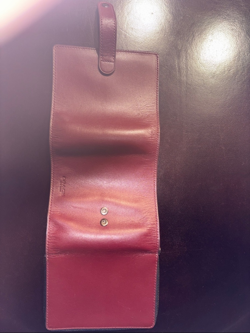 Coach Red Leather Button-Flap Wallet - Picture 3 of 6